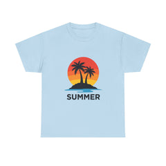 Summer Vibes Unisex Heavy Cotton Tee, Beach Shirt, Vacation T-Shirt, Casual Summer Wear, Tropical Graphic Tee, Gift for Him/Her