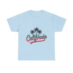 California Palm Trees Unisex Heavy Cotton Tee, Summer T-Shirt, Vacation Top, Beachwear, Casual Wear, Gift for Travel Lovers