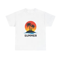 Summer Vibes Unisex Heavy Cotton Tee, Beach Shirt, Vacation T-Shirt, Casual Summer Wear, Tropical Graphic Tee, Gift for Him/Her