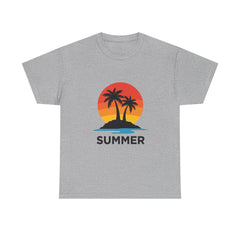 Summer Vibes Unisex Heavy Cotton Tee, Beach Shirt, Vacation T-Shirt, Casual Summer Wear, Tropical Graphic Tee, Gift for Him/Her