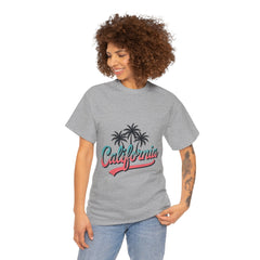 California Palm Trees Unisex Heavy Cotton Tee, Summer T-Shirt, Vacation Top, Beachwear, Casual Wear, Gift for Travel Lovers