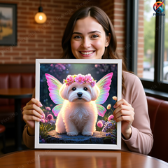 Custom Pet Portrait with Fairy Wings | Dog Art with Flower Crown | Digital Pet Gift