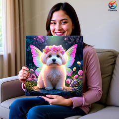Custom Pet Portrait with Fairy Wings | Dog Art with Flower Crown | Digital Pet Gift