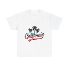 California Palm Trees Unisex Heavy Cotton Tee, Summer T-Shirt, Vacation Top, Beachwear, Casual Wear, Gift for Travel Lovers