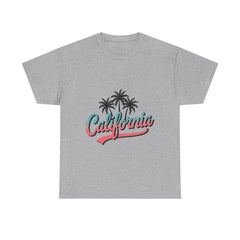 California Palm Trees Unisex Heavy Cotton Tee, Summer T-Shirt, Vacation Top, Beachwear, Casual Wear, Gift for Travel Lovers