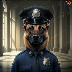 Custom Digital Pet Portrait – Police Uniform with Cap & Silver Badge
