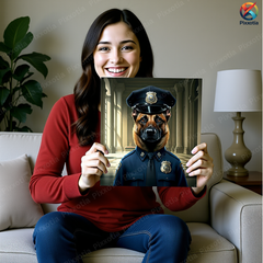 Custom Digital Pet Portrait – Police Uniform with Cap & Silver Badge