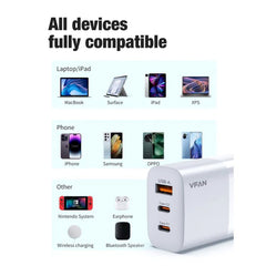 USB Wall Charger Fast Charge 65W PD for MacBook, Surface, Mobile Phones