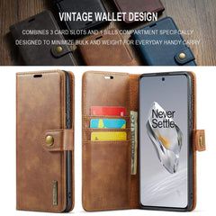 OnePlus 12 Case DG.MING Crazy Horse Texture Detachable Magnetic PU Leather (Brown)