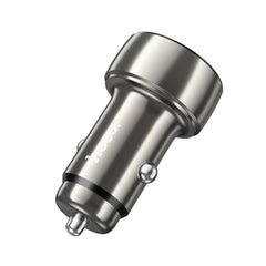 Car Charger HOCO Z50 With Digital Display Fast Charge - Metal Grey