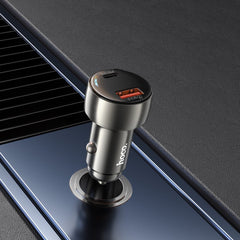 Car Charger HOCO Z50 With Digital Display Fast Charge - Metal Grey