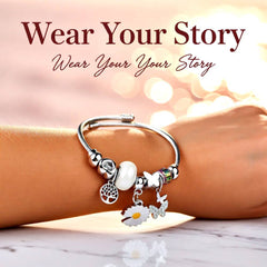 Elegant Butterfly Stainless Steel Asymmetrical Bangle - White Flower