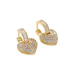 Gold Plated Heart Zircon Earrings – Elegant Copper Design (1 Pair)