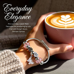 Heart Butterfly Stainless Steel Asymmetrical Bangle Pink