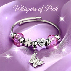 Heart Butterfly Stainless Steel Asymmetrical Bangle Pink