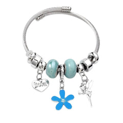 Heart Shape Butterfly Stainless Steel Asymmetrical Bangle - Lake Blue