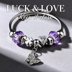 Heart Shape Butterfly Stainless Steel Bangle – Purple