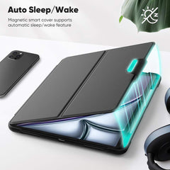 iPad Air 13 (2025/2024) Honeycomb Magnetic Rotation Holder Leather Smart Case - Black