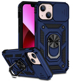 iPhone 14 Plus Case With Metal Ring Holder & Camera Shield - Blue