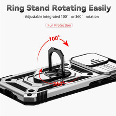 iPhone 14 Plus Case With Metal Ring Holder & Camera Shield - Silver