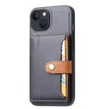 iPhone 15 Plus Case Calfskin Texture PU Leather with 5 Card Slots - Black