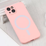 iPhone 15 Plus Case MagSafe Magnetic Ring Made With Silicone - Pink