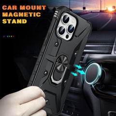 iPhone 15 Pro Case with Metal Ring Holder - Black