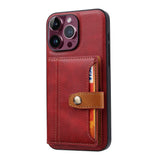 iPhone 15 Pro Max Case Calfskin Texture PU Leather with 5 Card Slots - Red