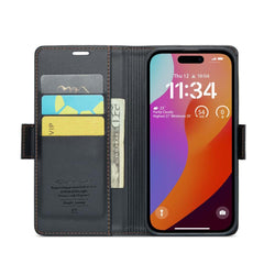 iPhone 15 Pro Max Case RFID Anti-theft PU Leather - Black