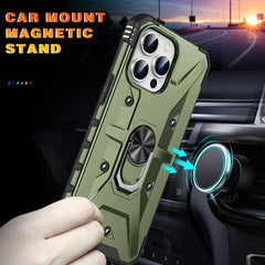 iPhone 15 Pro Max Case with Metal Ring Holder - Army Green