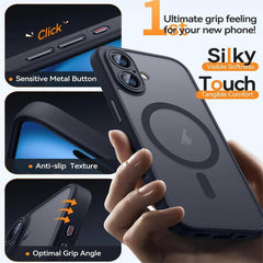 iPhone 17 Pro Case - Magnetic Frosted Skin-Feel Cover, Black