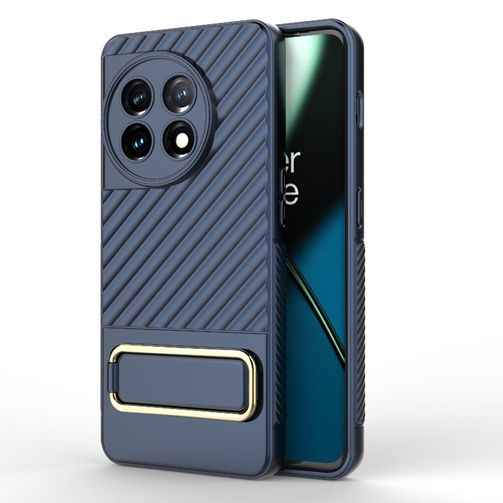 OnePlus 11 Case With Stand Holder and Wavy Textured - Blue