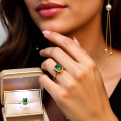 Rectangular Crystal Jewellery Set - Gold Plated Stainless Steel