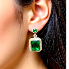Rectangular Crystal Jewellery Set - Gold Plated Stainless Steel