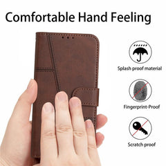 Samsung Galaxy A14 5G Case Stitching Calf Texture Secure Wallet - Dark Brown