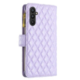 Samsung Galaxy A24 4G Case Diamond Lattice Zipper Wallet - Purple