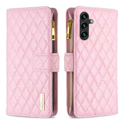 Samsung Galaxy A55 5G Case Diamond Lattice Zipper Wallet - Pink