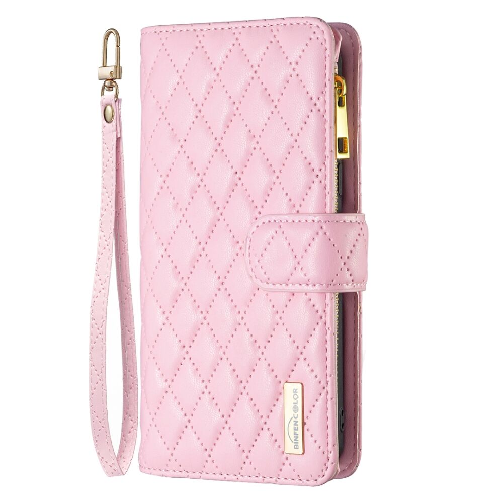 Samsung Galaxy A55 5G Case Diamond Lattice Zipper Wallet - Pink