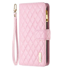 Samsung Galaxy A55 5G Case Diamond Lattice Zipper Wallet - Pink