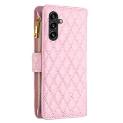 Samsung Galaxy A55 5G Case Diamond Lattice Zipper Wallet - Pink