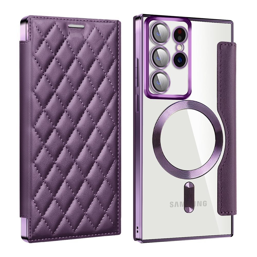 Samsung Galaxy S23 Ultra Case MagSafe RFID Anti-theft Rhombus PU Leather - Purple