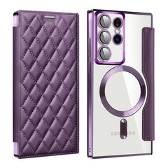 Samsung Galaxy S23 Ultra Case MagSafe RFID Anti-theft Rhombus PU Leather - Purple