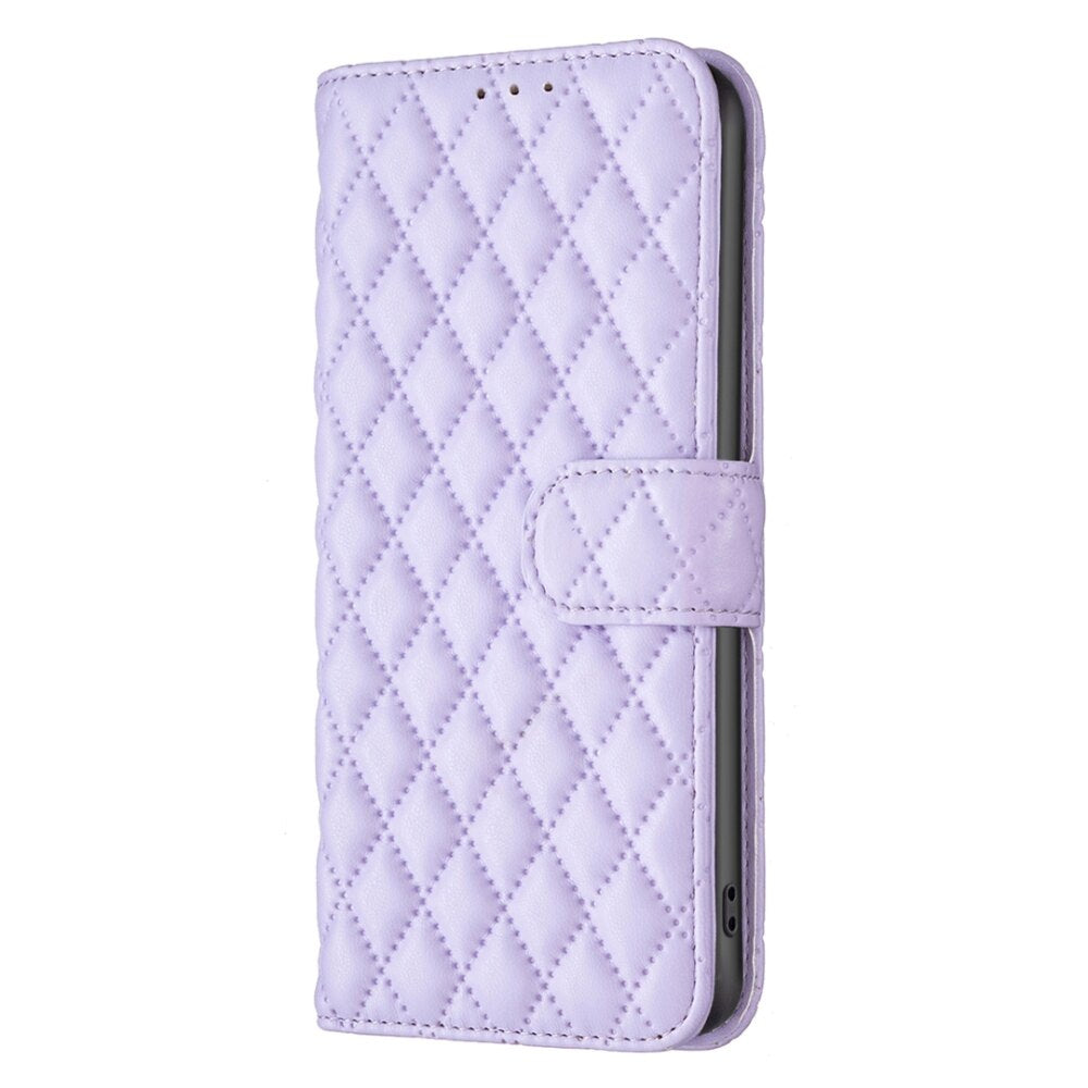 Samsung Galaxy S24 5G Case Diamond Lattice PU Leather Wallet - Purple