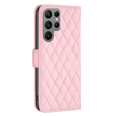 Samsung Galaxy S24 Ultra 5G Case Diamond Lattice PU Leather Wallet - Pink