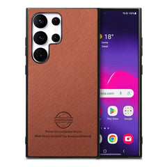 Samsung Galaxy S25 Ultra Case Twill Fabric Leather Skin - Brown