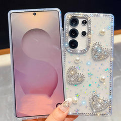Samsung Galaxy S26 Ultra Diamond Glitter Pearl Heart Case - Transparent