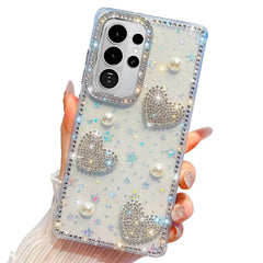 Samsung Galaxy S26 Ultra Diamond Glitter Pearl Heart Stars Case - Transparent