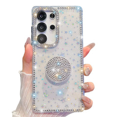 Samsung Galaxy S26 Ultra Diamond Glitter Round Holder Stars Case - Transparent