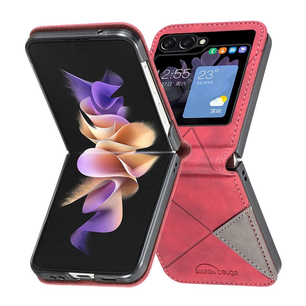 Samsung Galaxy Z Flip5 Case Rhombus Texture PU Leather - Red