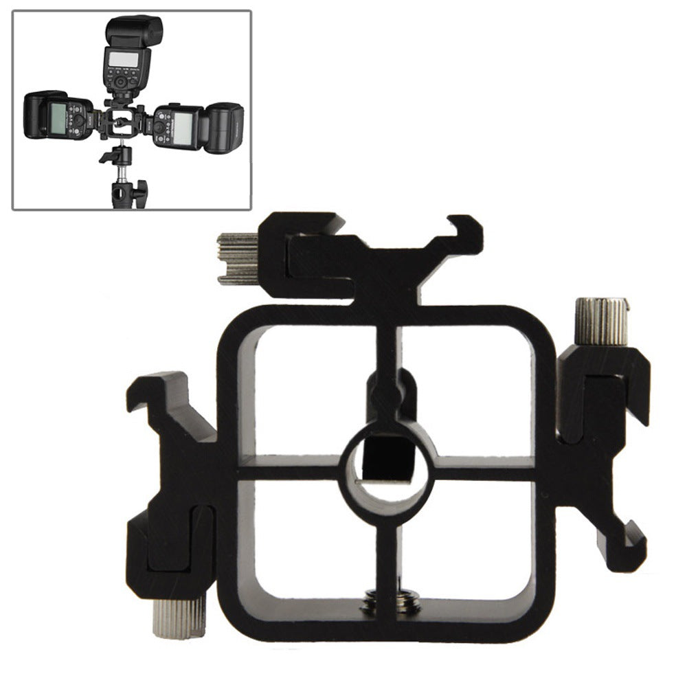 Triple Head Hot Shoe Mount Adapter Flash Holder Bracket